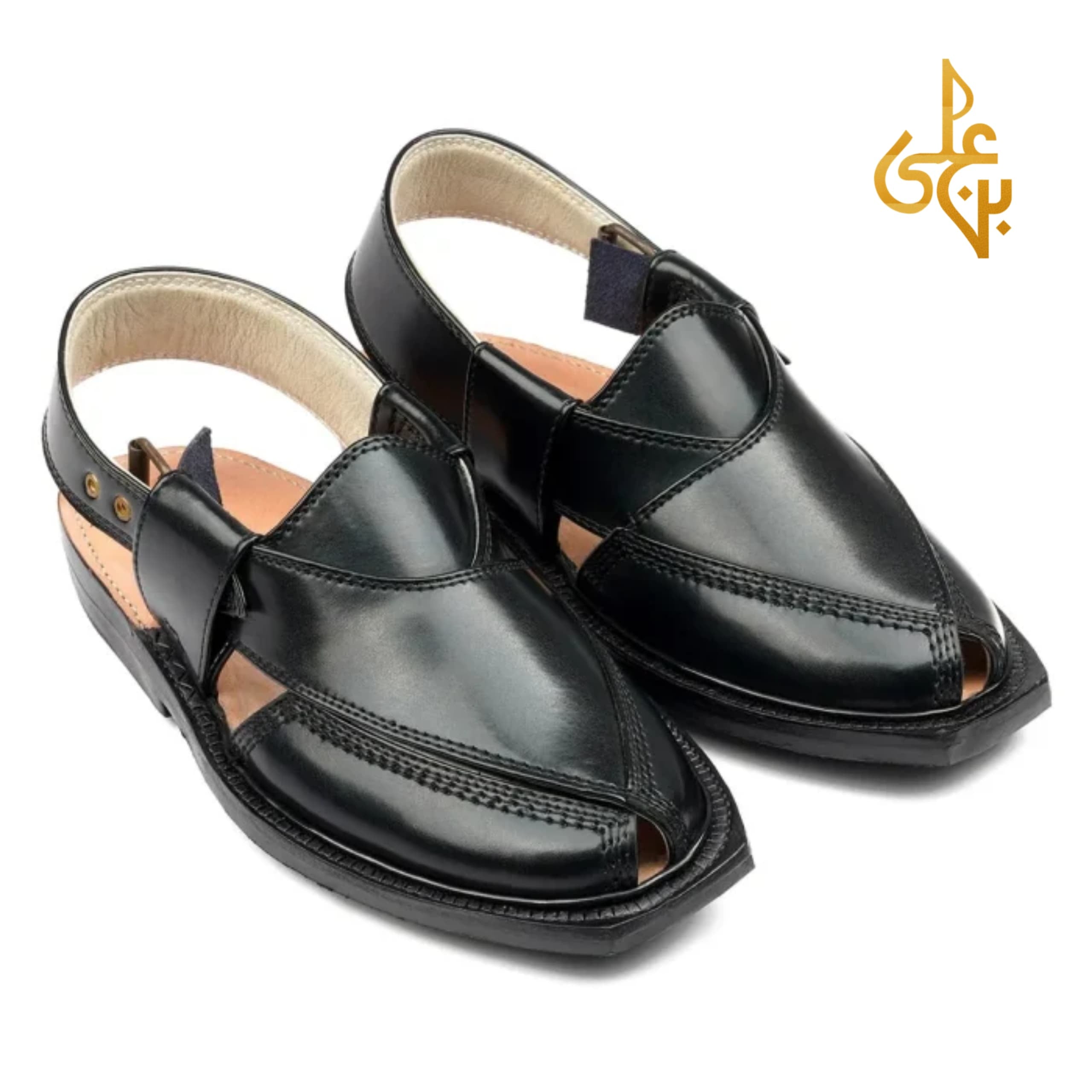 Handmade Black Quetta Norozi Leather Chappal
