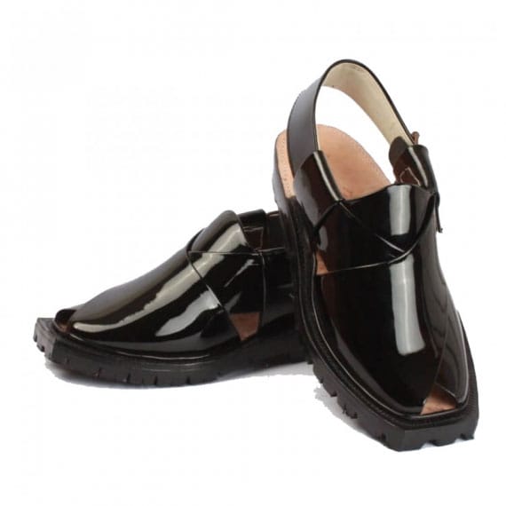 Handmade Black Patent Leather Chappal with Premium Finish