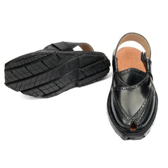 Handmade Black Brock Quetta Norozi Leather Chappal