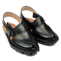 Handmade Black Brock Quetta Norozi Leather Chappal