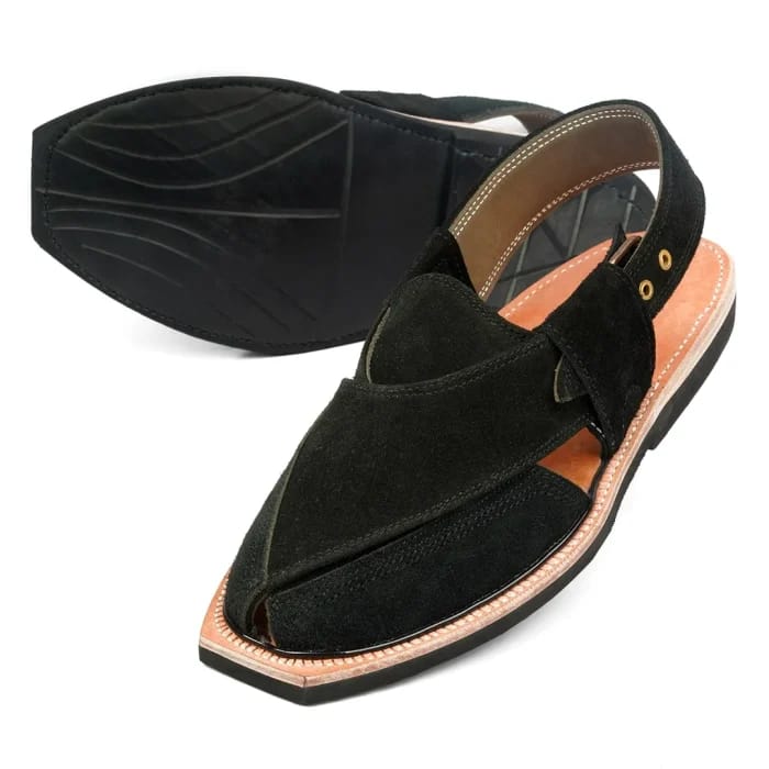 Handmade Black Suede Norozi Chappal With Single Sole